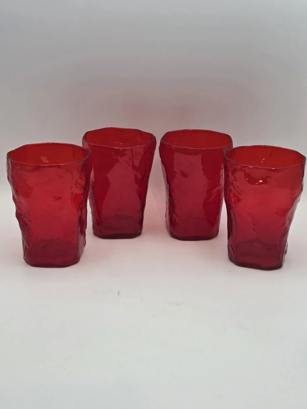 Vintage Crinkle Ruby Morgantown 10 Ounce Flat Tumblers